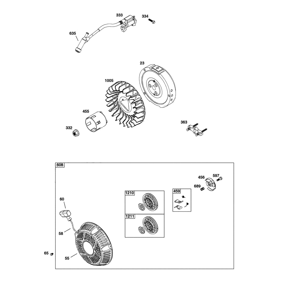 Engine >> Flywheel/Ignition/Starter Diagram and Parts List for 030732-00  Briggs and Stratton Generator
